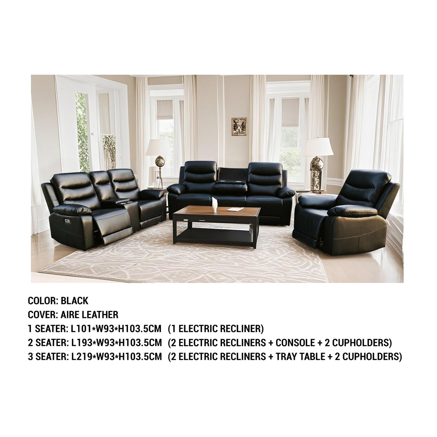 London Black Electric Recliner Set (2+3 Seaters)