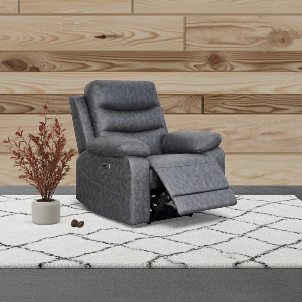 London Single Grey Electric Recliner