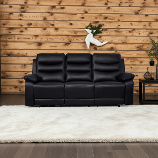 London 3 Seater Black Electric Recliner