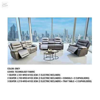 London 3 Seater Grey Electric Recliner My Store