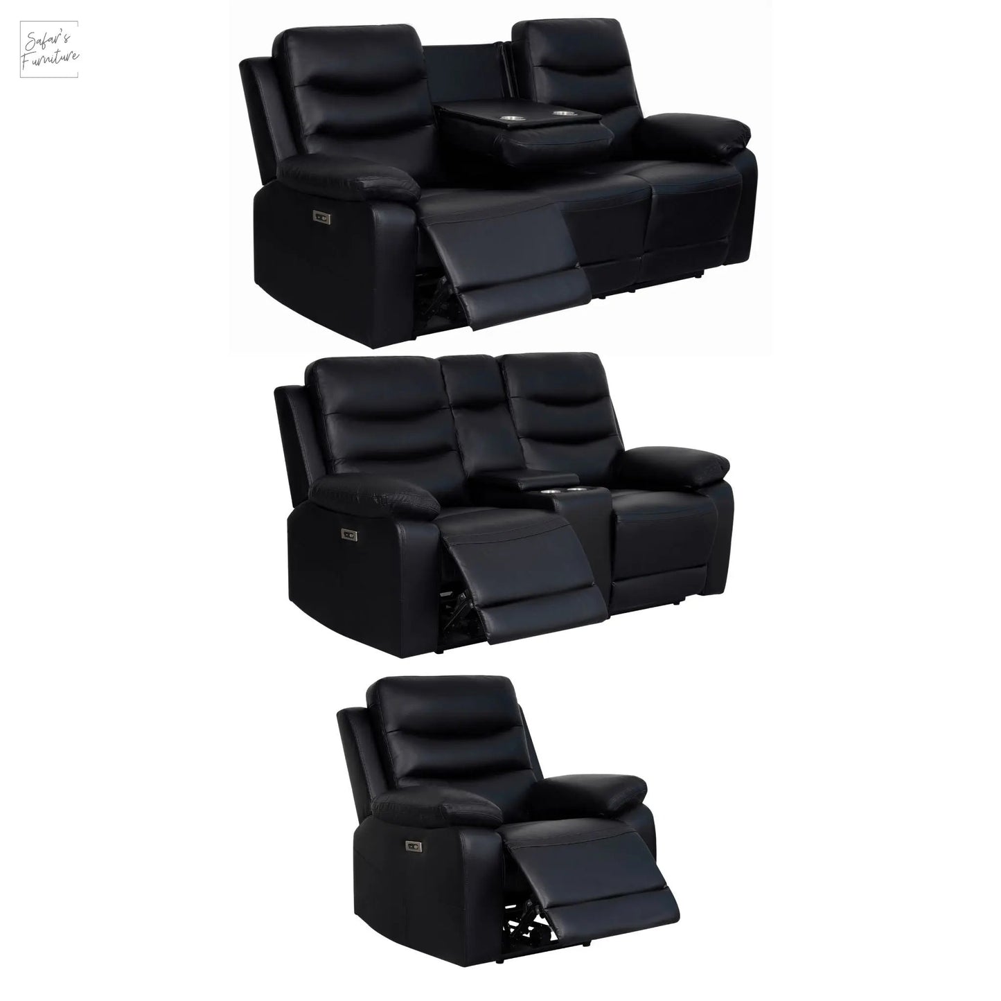 London Black Electric Recliner Set (1+2+3 Seaters) My Store