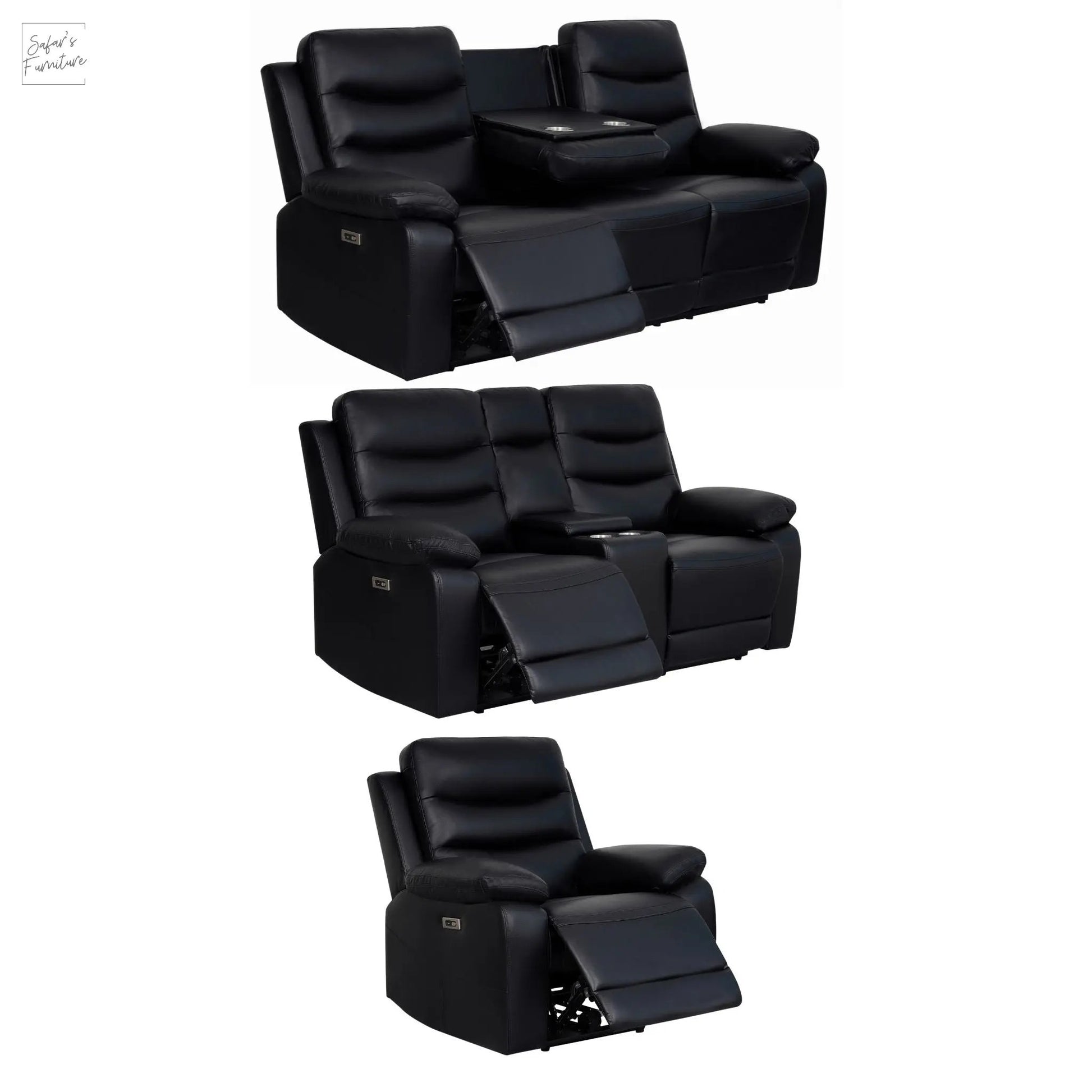 London Black Electric Recliner Set (1+2+3 Seaters) My Store