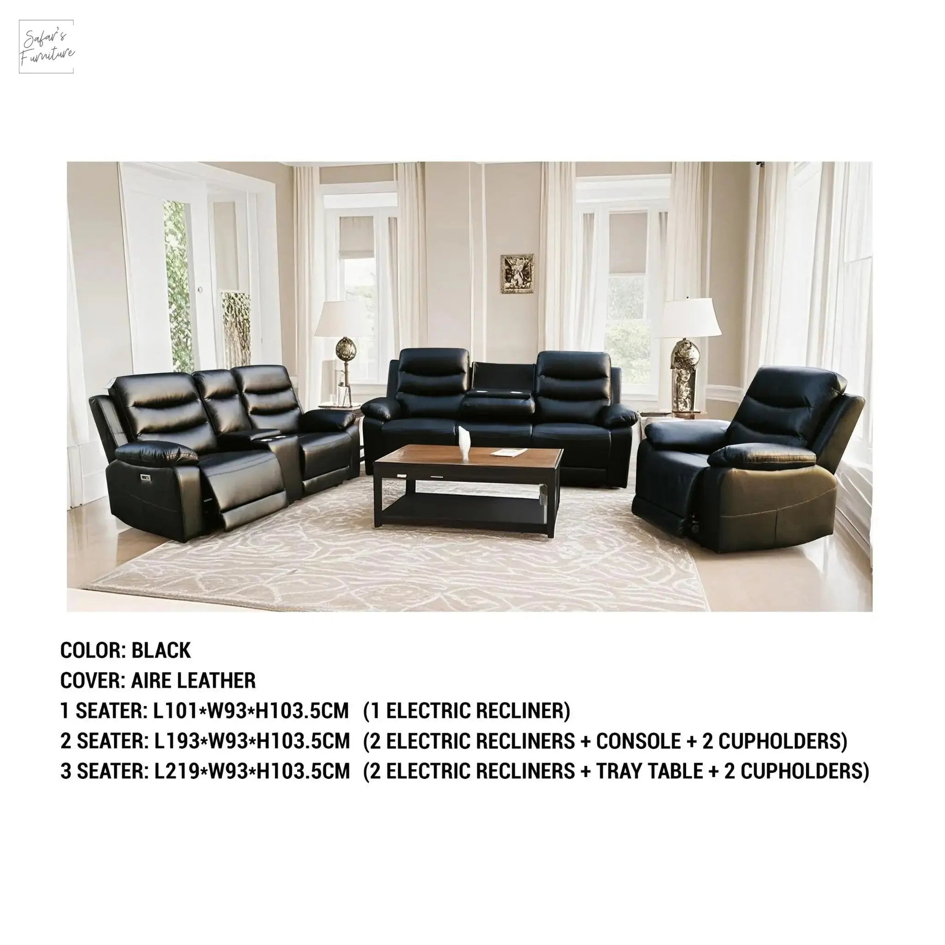 London Black Electric Recliner Set (2+3 Seaters) My Store