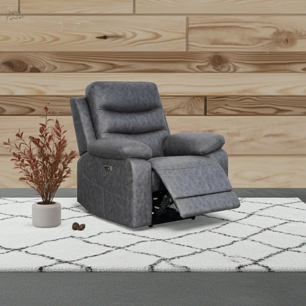 London Single Grey Electric Recliner My Store