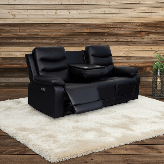 London 3 Seater Black Electric Recliner